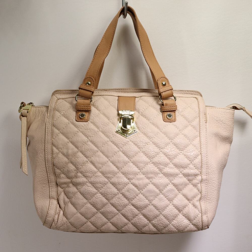 Steve Madden Quilted Satchel Handbag Blush Cream Faux Leather Lined Purse Bag
